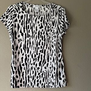 Carmen Marco Valvo Zebra Print Short Sleeve Stretch Black White Top Size M